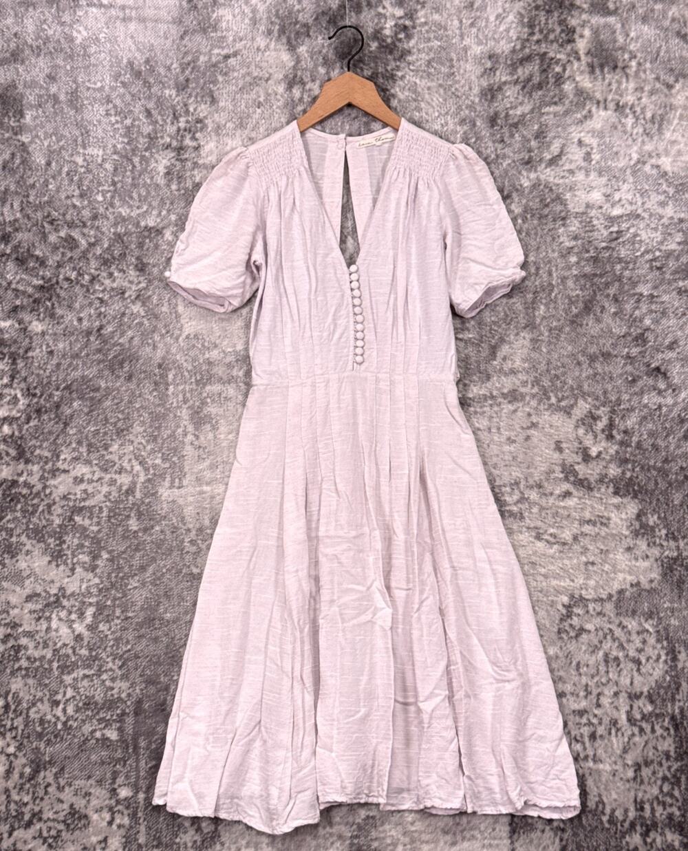 Kara Thoms Dress Small Womens Linen Button Detail Tie Waist